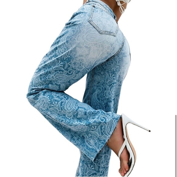 Tiger Mist Stassie Jeans in Paisley Print Wide Leg Medium - Picture 7 of 8